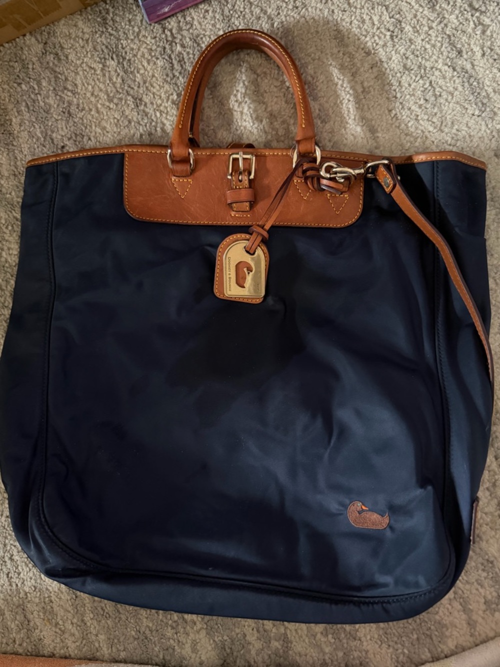 Dooney & Bourke Navy Nylon Editor's Tote with Leather Trim